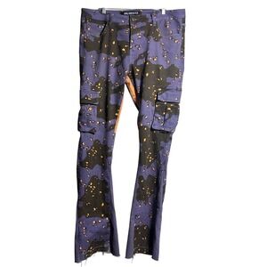 Valabasas Purple Camo Stacked Cargo Pants Mens 38 Distressed Streetwear Slim Fit